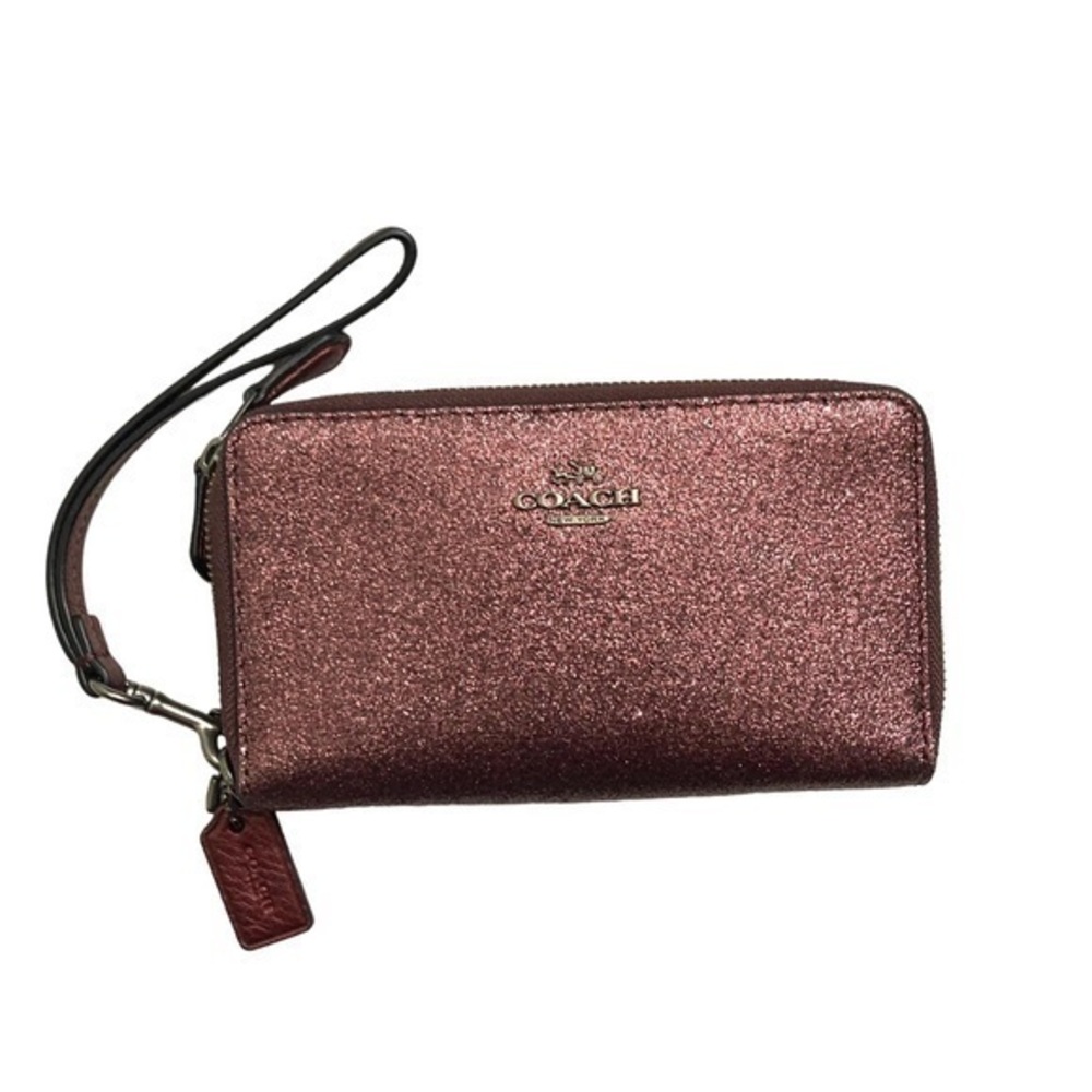 Coach purple glitter double zipper wristlet bag new